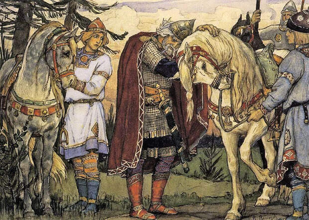 Вещий Олег не раз становился героем литературных произведений. На фото - иллюстрация Васнецова к «Песни о вещем Олеге» Пушкина.