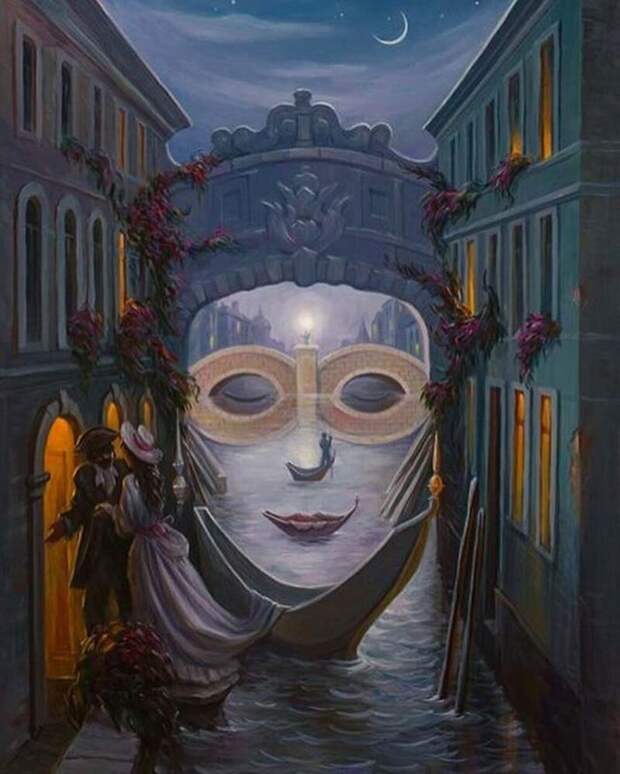 Венеция    Олег Шупляк, картина, оптическая иллюзия, рисунок, фото, художник