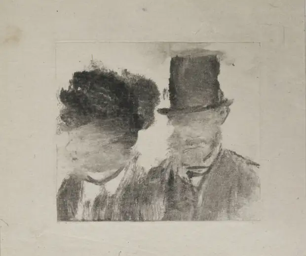 Головы мужчины и женщины, монотипия в тёмном поле, Эдгар Дега, 1877-80 гг. \ Фото: moma.org.
