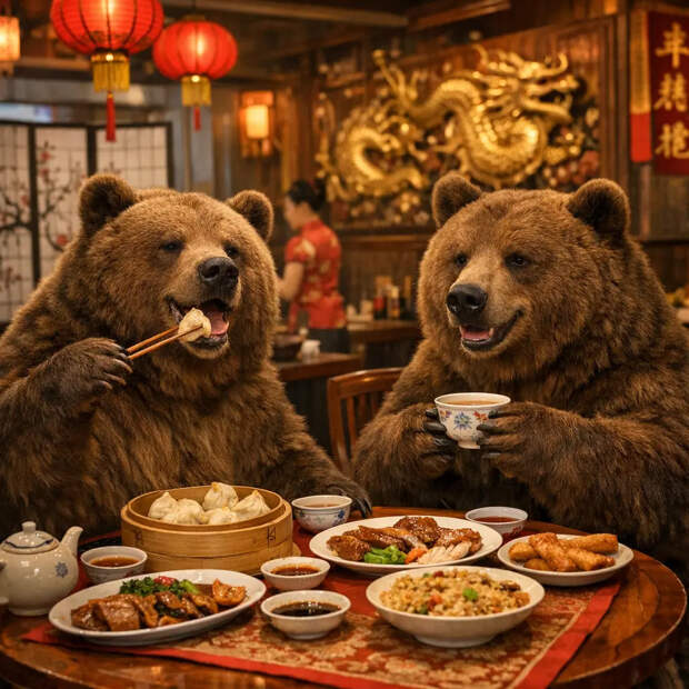 На видео попал дерзкий налёт голодных медведей на ресторан в Китае