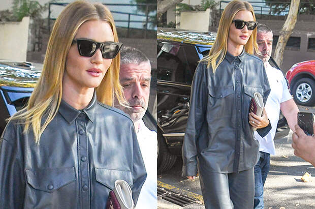 Уличный стиль знаменитости: Рози Хантингтон-Уайтли в брючном костюме на прогулке в Сиднее