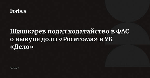 Шишкарев подал ходатайство в ФАС о выкупе доли «Росатома» в УК «Дело»