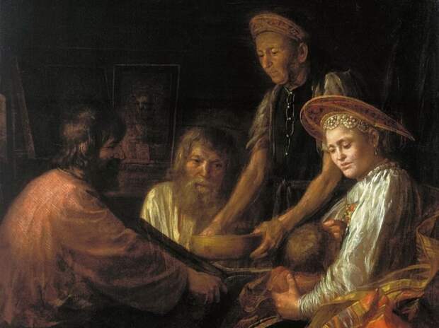 М. Шибанов, "Крестьянский обед", фрагмент, 1774.