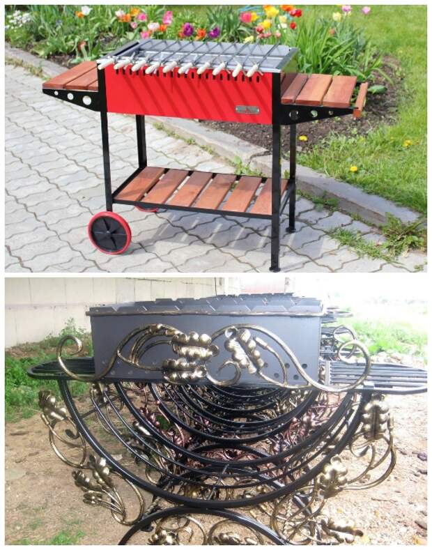 Конструкции мобильного мангала со столиками и на колесах. | Фото: landshaftdizajn.ru.