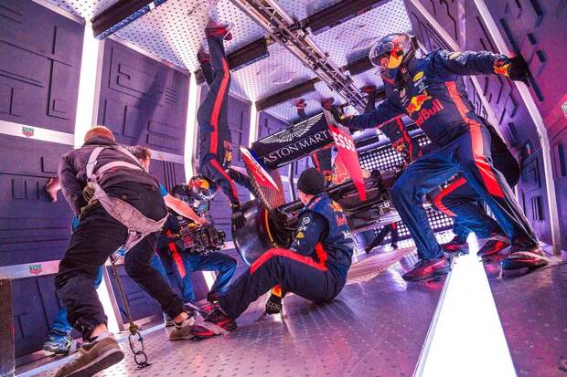 Trying out zero gravity for the first time Aston Martin Red Bull Racing’s mechanics pictured experiencing zero gravity for the first time during the Zero-G pitstop aboard an aircraft in Russia.