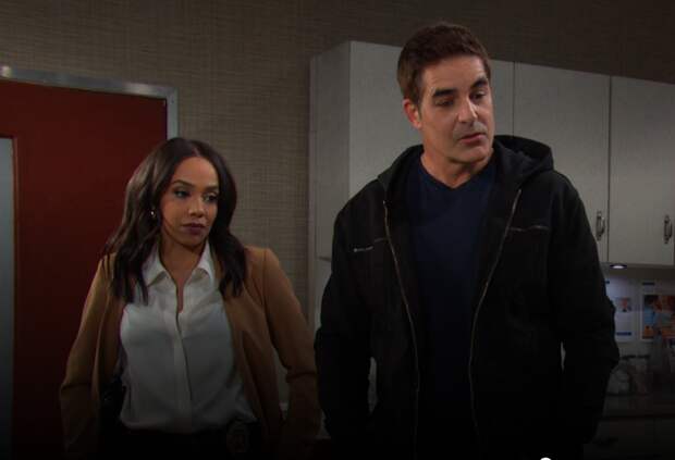 Jada and Rafe stand together in a hospital room on Days of Our LIves during the week of 12-23-24