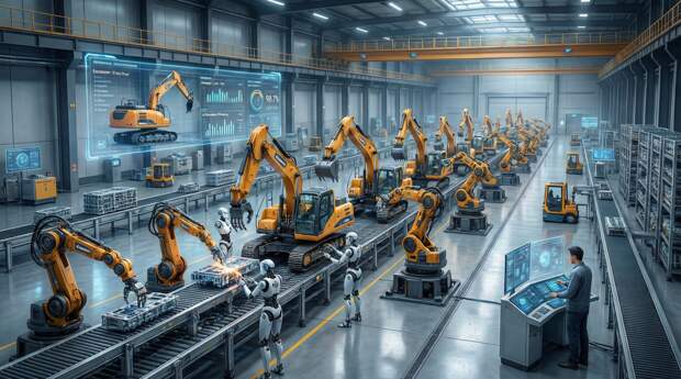 Роботы Zoomlion собирают экскаваторы за 6 минут