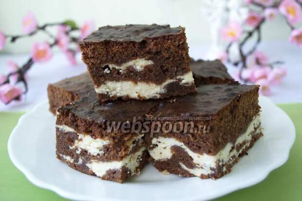 Фото Шоколадное «Мраморное» пирожное с творогом