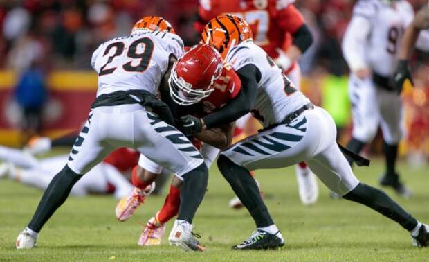 The Bengals tackle Marquez Valdes-Scantling in the AFC Championship game