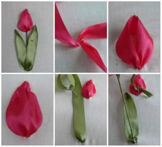 Вышиваем лентами тюльпаны 11