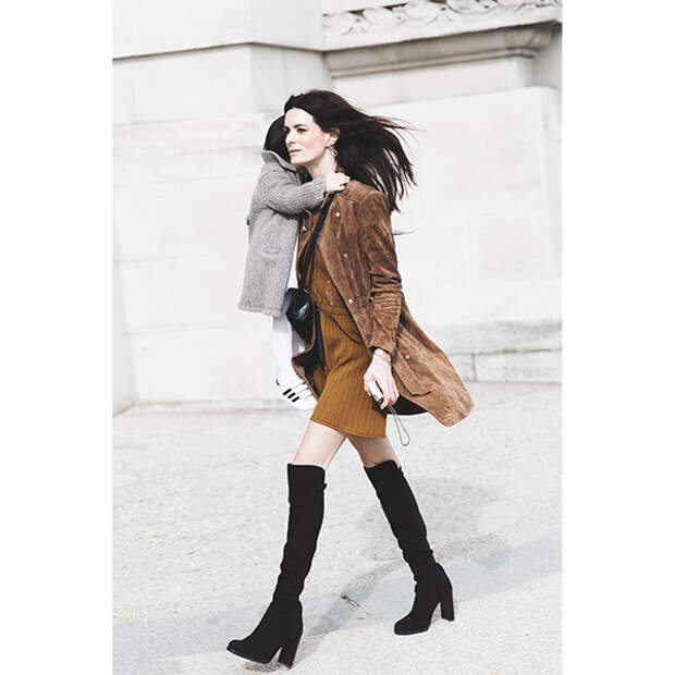Paris Fashion Week Fall Winter 2015 Street Style PFW Over The knee Boots Suede Coat 790x1185 Ботфорты вернулись, <br> как их носить этой осенью?
