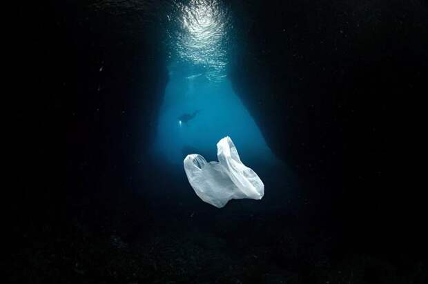Пластиковый пакет плавает в Средиземном море