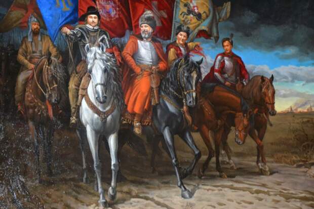 тот с бородой в середине и есть Сагайдачный, но в отличии от укрАинской павлиньей живописи он перед Владиславом лебезил и унижался - ибо верный польский раб