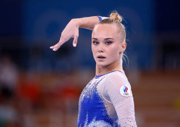 Angelina Melnikova of the Russian Olympic Committee in action during the floor exercise.