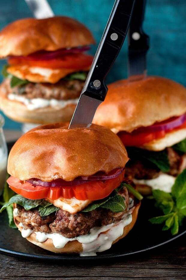 Lamb Burger With Fried Halloumi Cheese
