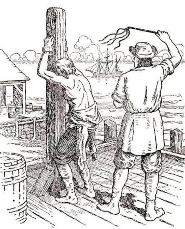 Наказание «кошкой». «Кошки» — это четырёхвостные плети с узелками на концах, которые были введены в 1720 году./Фото: whaleoil.net.nz 