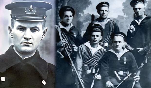 К. Ф. Ольшанский и военнослужащие 384-го батальона морской пехоты.