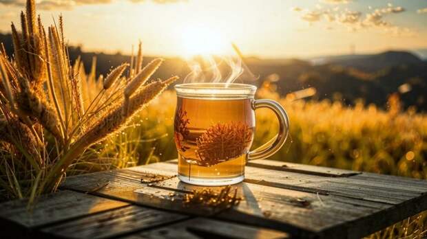 Стакан чая в поле / Изображение сгенерировано FusionBrain.AI от Sber AI / amic.ru