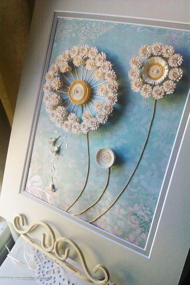 dandelion paper quilling artwork with matting by ThePrettiesStore