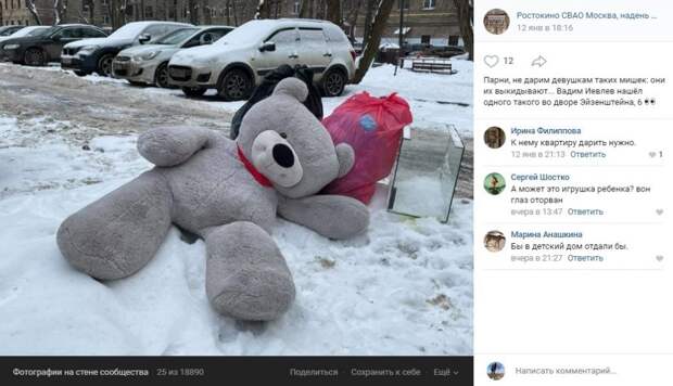 Фото дня: плюшевого хищника выбросили на Эйзенштейна