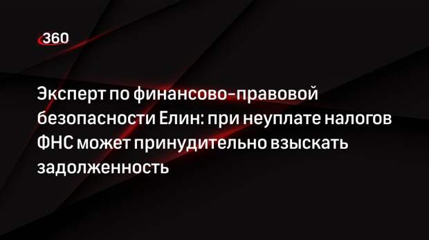 Эксперт по финансово-правовой безопасности Елин: при неуплате налогов ФНС может принудительно взыскать задолженность