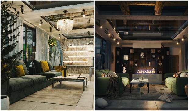 Интерьер гостиных комнат «Горного дома» (концепт архбюро Milad Eshtiyaghi).