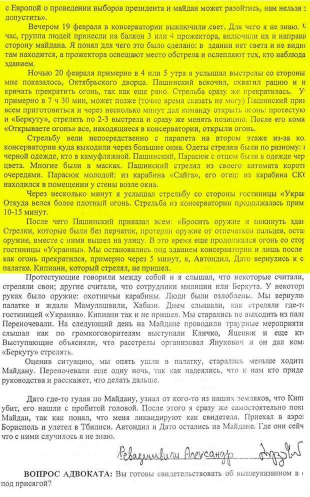 Протокол опроса Александра Ревазишвили.