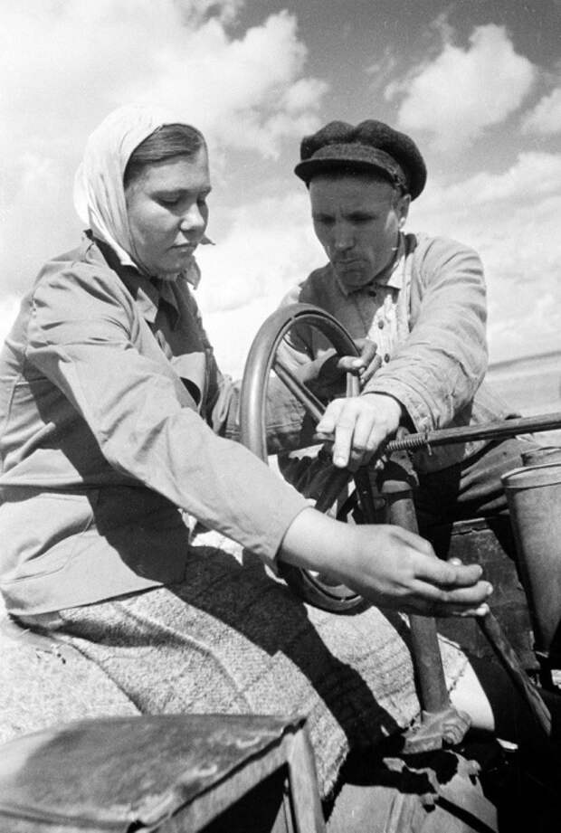 Ускоренное обучение вождению трактора. УССР, 1950-е годы.