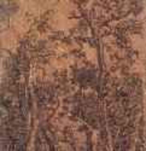 Дом в лесу. 1621-1632 - Офорт, черный оттиск на грубой серой ткани, прописан зеленой акварелью, подсвечен желтой масляной краской и покрыт лаком 153 x 96 мм Британский музей Лондон