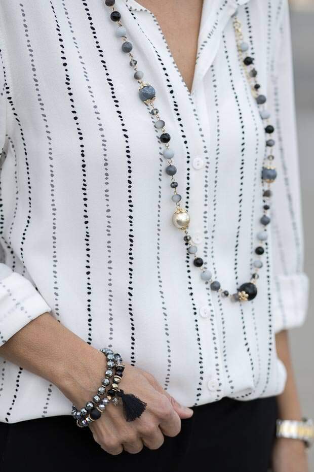 gunmetal with black bead and gold bracelet and necklace