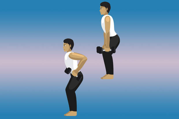 Упражнения на спину с гантелями — тяга к поясу стоя