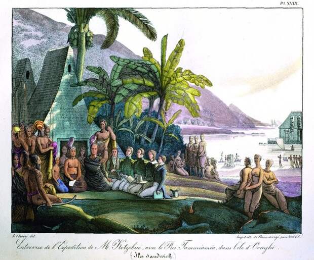 Участники экспедиции лейтенанта Коцебу на встрече с королем Гавайев Камеамеа I