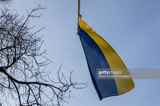 Ukrainian flag down Ukrainian flag down