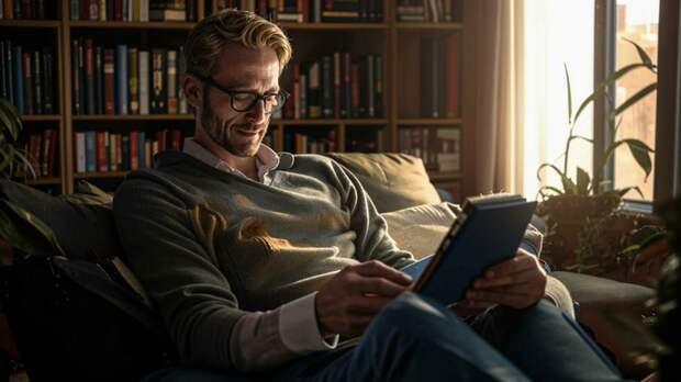 Человек читает электронную книгу / Изображение сгенерировано FusionBrain.AI / amic.ru 