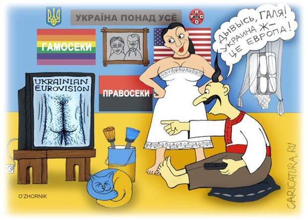 Карикатура «Евробачення!», Олег Жорник. В своей авторской подборке.  Карикатуры, комиксы, шаржи
