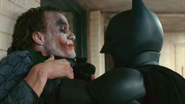 The Batman confronts the Joker in The Dark Knight.