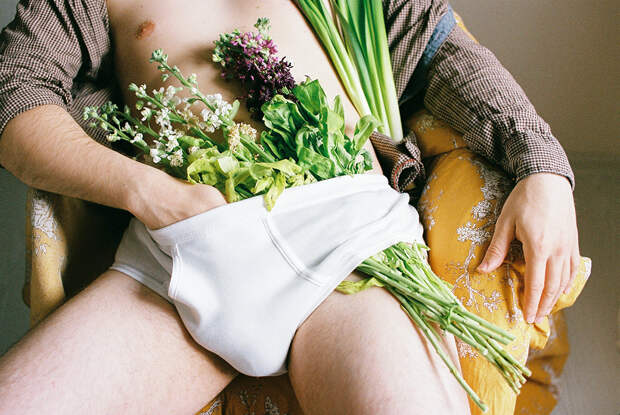 male portraits flower botanical nude erotic man studio model beard underwear Style art Nature Hipster
