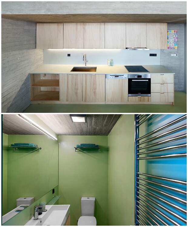 Кухня и ванные комнаты расположены в глубине дома (The Parallel House, Греция).