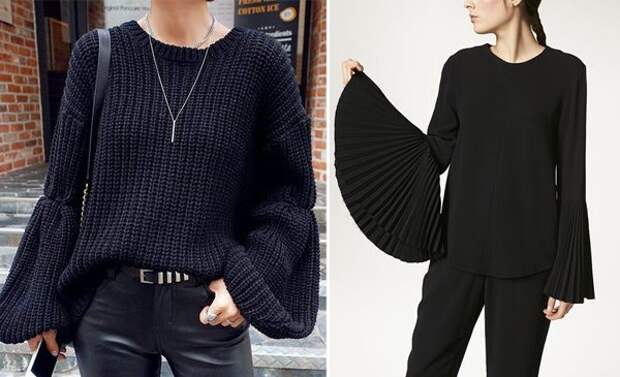Черный свитер и блузка с широкими рукавами