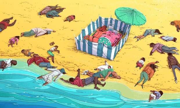Пляж Михаил Дзекан, в мире, карикатура, люди, мир, рисунок, фантазия, художник