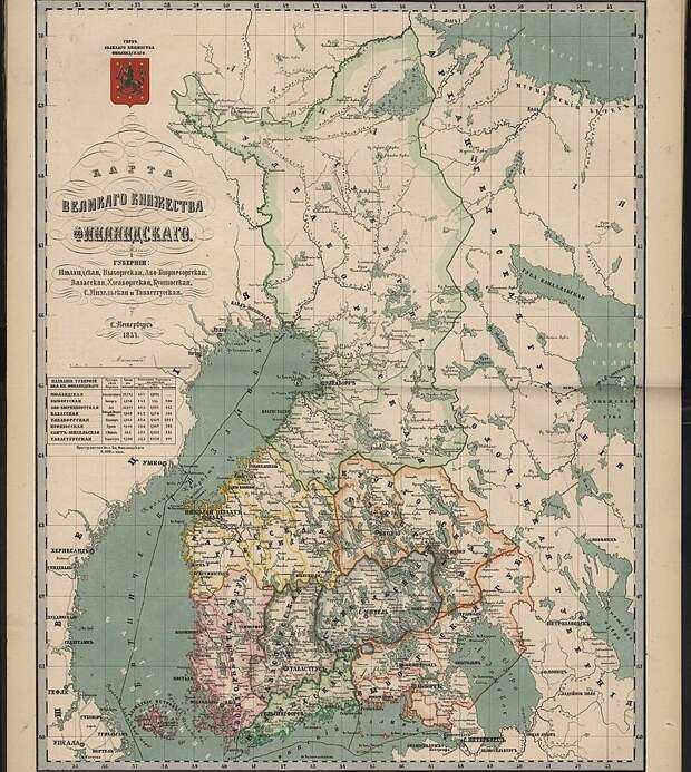 Карта Великого княжества Финляндского в середине XIX века