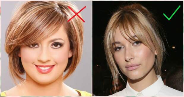 Круглое лицо до и после челки