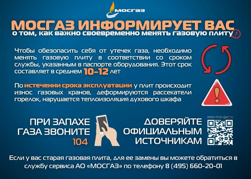 Мосгаз напоминает о необходимости своевременной замены газовой плиты