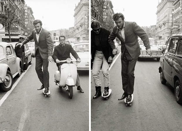 24. Клинт Иствуд катается на скейте по Риму, 1965 знаменитости, редкие фотографии