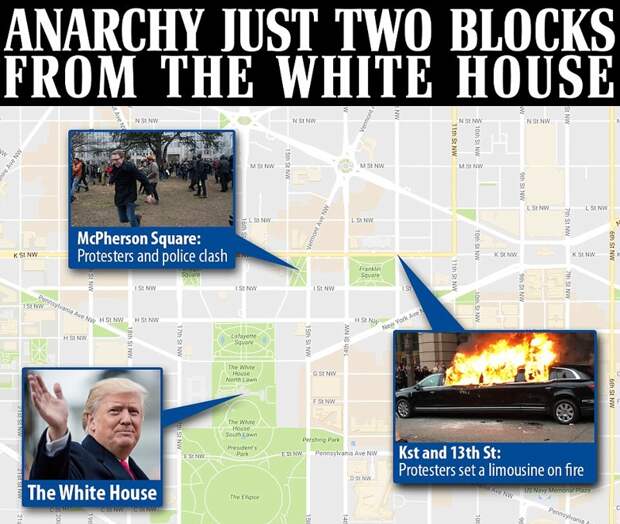 Анархисты всего в 2 квартала от Белого Дома Америка против Трампа, Трамп