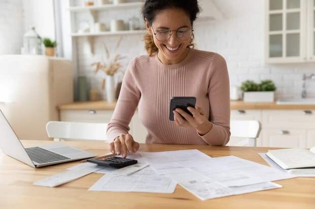 Woman working on her tax documents.
