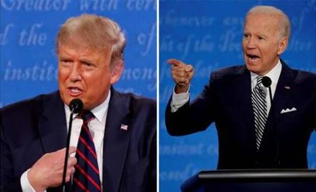 A combination picture shows U.S. President Donald Trump and Democratic presidential nominee Joe Biden speaking during the first 2020 presidential campaign debate, held on the campus of the Cleveland Clinic at Case Western Reserve University in Cleveland, Ohio, U.S., September 29, 2020. REUTERS/Brian Snyder/File Photo