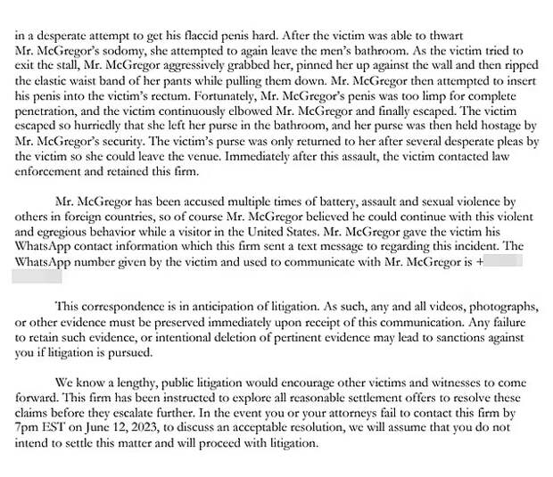 letter conor mcgregor assault allegations lawyer