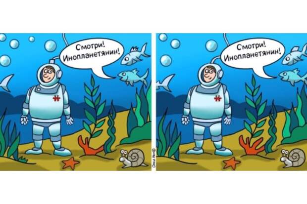 Задача на внимательность: найдите 10 отличий на морском дне за 55 секунд