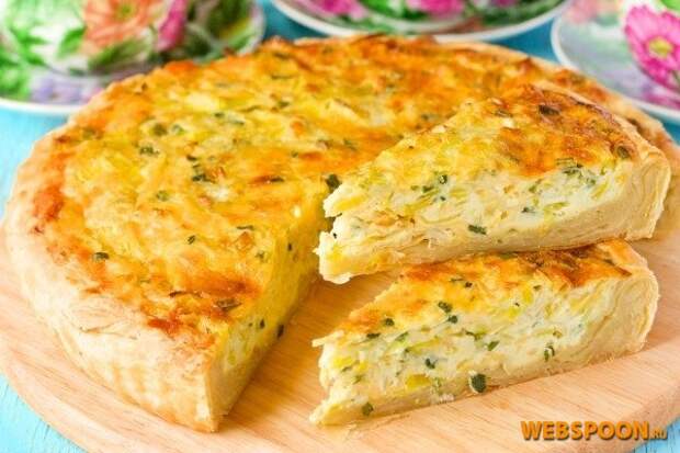 Фото Открытый пирог с луком, яйцо и сыром